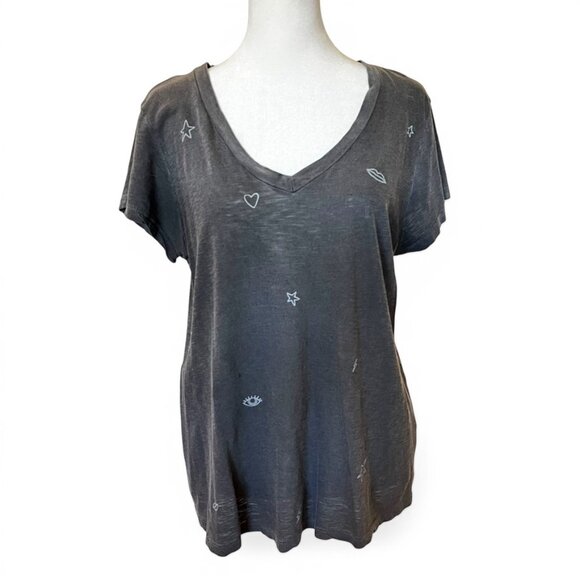 Anthro Sundry Gray V-Neck Tee Medium Whimsigoth Grunge Y2K Reformation vibe - Picture 2 of 10